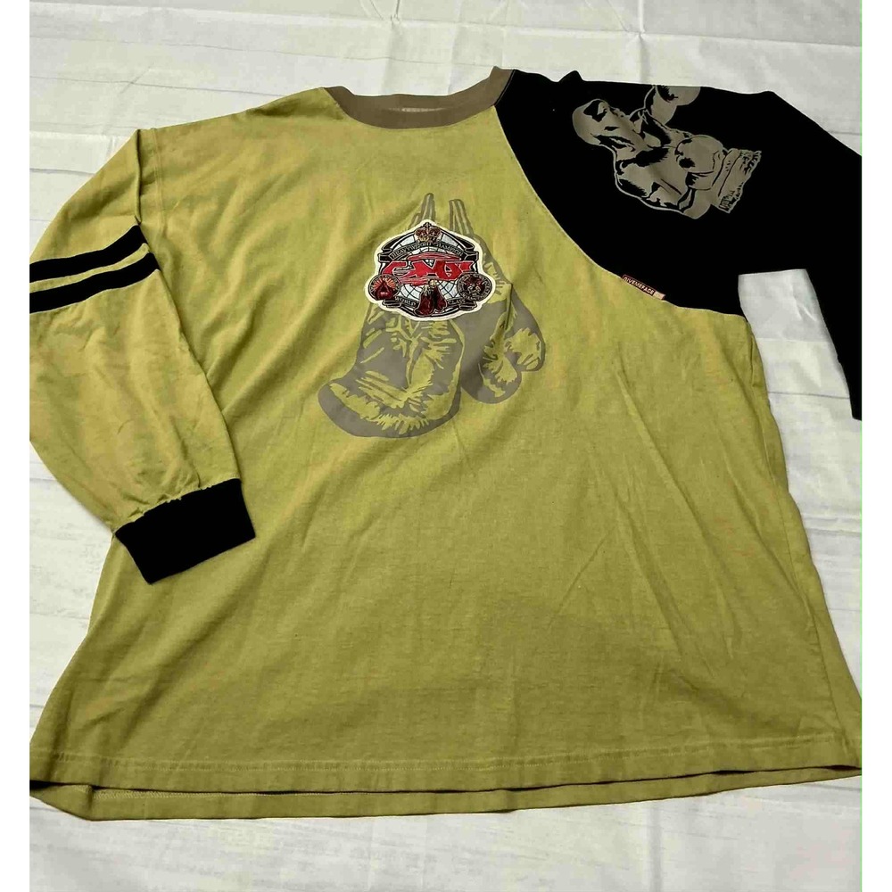 GIVE ME FACE Boxing Graphic Long Sleeve T Shirt Mens XL Olive Black
